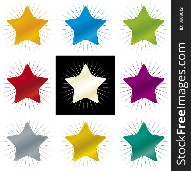 Illustration of metallic color stars with sunbeam (vector). Illustration of metallic color stars with sunbeam (vector).