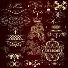 Golden Decorative Elements Set In Vintage Style Royalty Free Stock Image Golden Decorative Elements Set In Vintage Style Royalty Free Stock Image