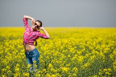 Young Beautiful Woman In Flowering Field In Summer. Outdoors Stock Images Young Beautiful Woman In Flowering Field In Summer. Outdoors Stock Images