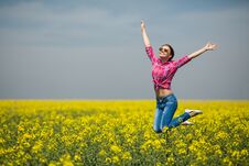 Young Beautiful Woman In Flowering Field In Summer. Outdoors Royalty Free Stock Image Young Beautiful Woman In Flowering Field In Summer. Outdoors Royalty Free Stock Image
