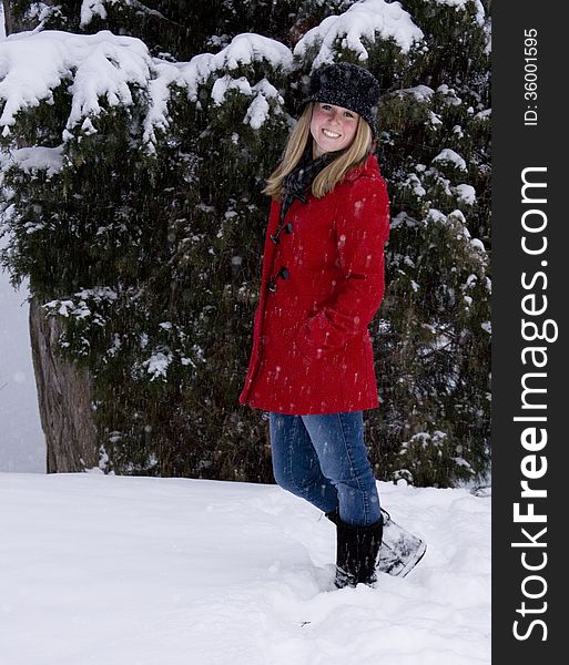 Blonde Smiling In Snow