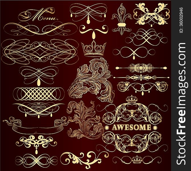 Vector set of calligraphic elements for design. Calligraphic vector. Vector set of calligraphic elements for design. Calligraphic vector