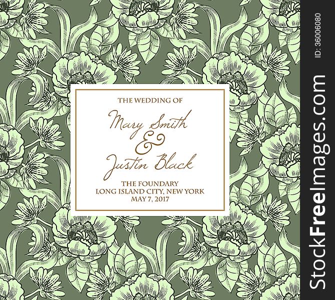 Wedding card or invitation with abstract floral background