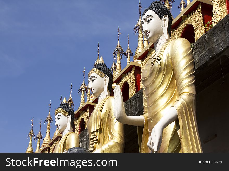 Three positions of Lanna golden Buddha statue. Three positions of Lanna golden Buddha statue