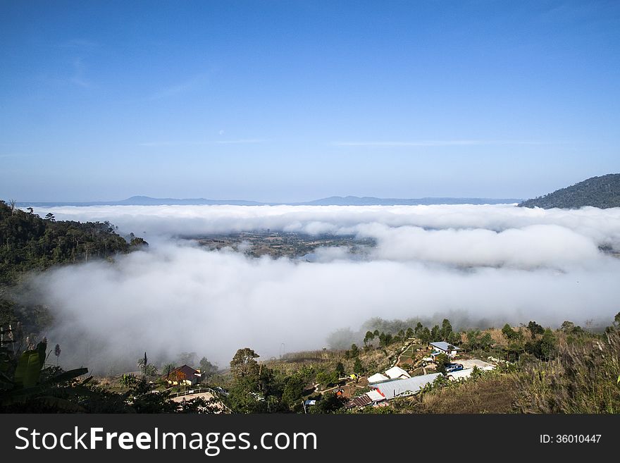 Fog over mountain in Petchaboon Province, THailand