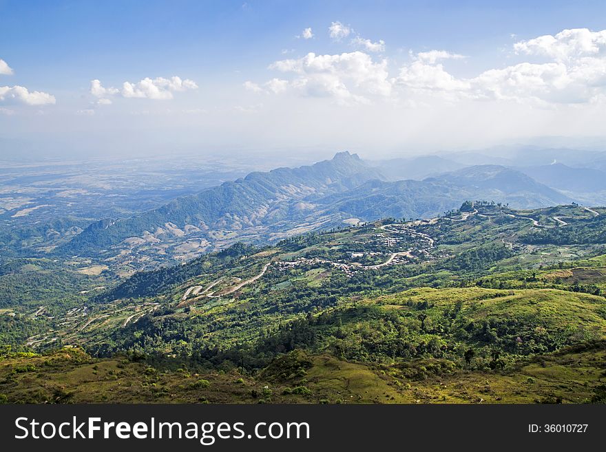 Mountain With Cloud Blue Sky Landscape At Phu Tab Berk, In Petch