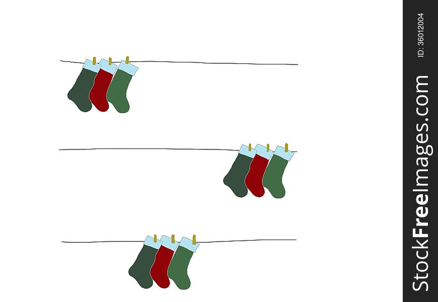 Christmas socks on clothesline with clothespins