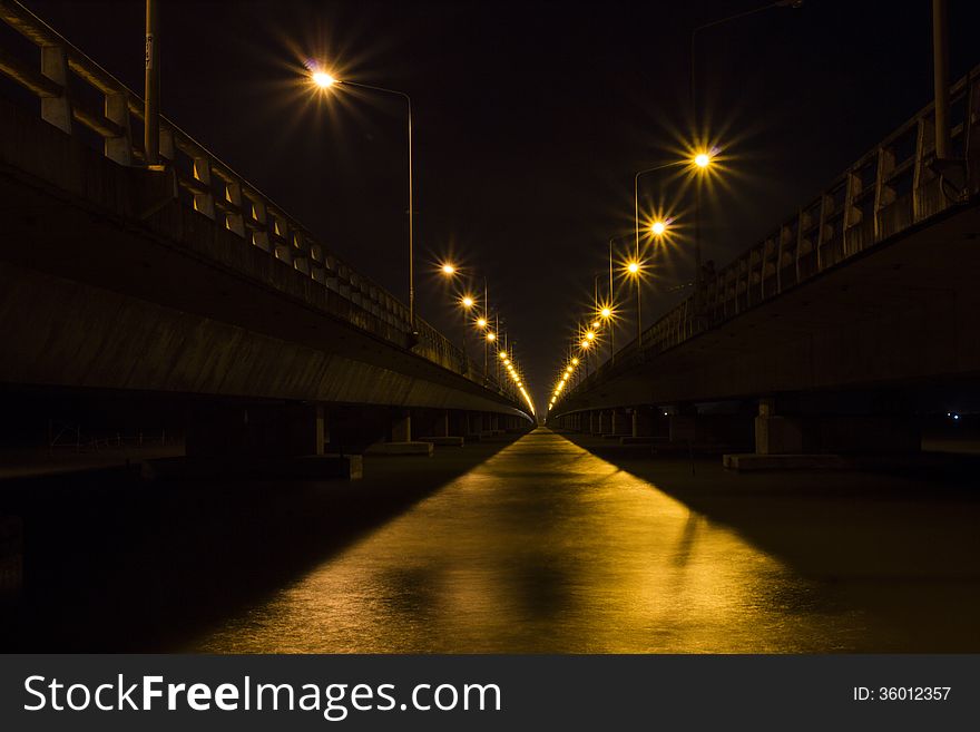 Night Light Bridge In Songkla Province, Thailand