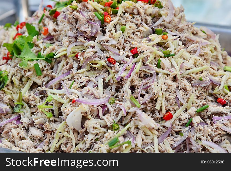Detail of ingredient Thai mackerel salad for delicious
