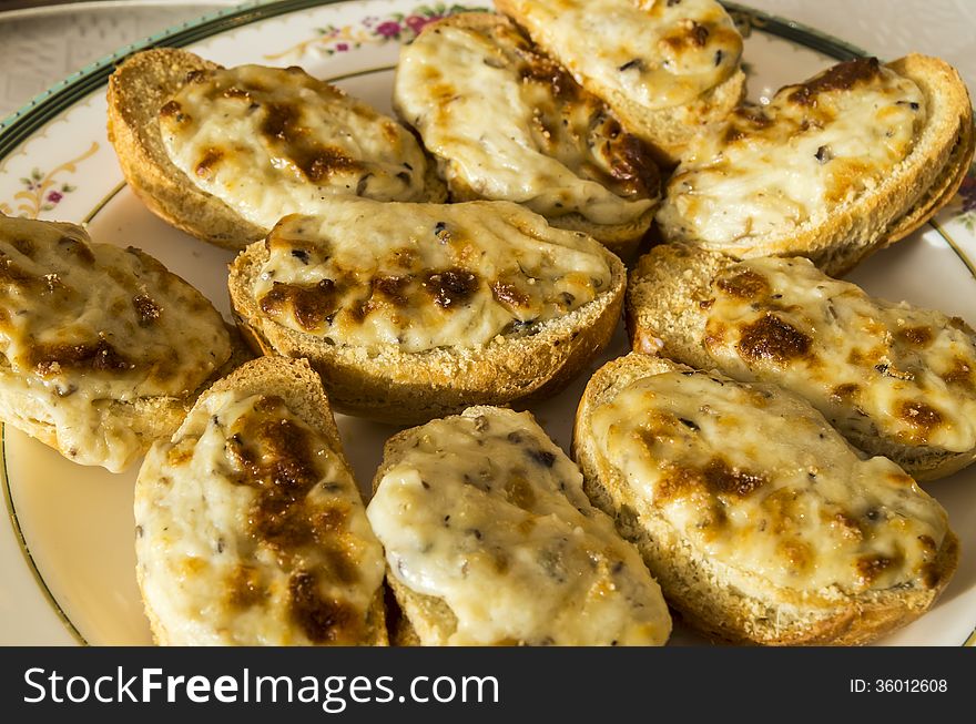 Bruschetta with mushrooms sauce above