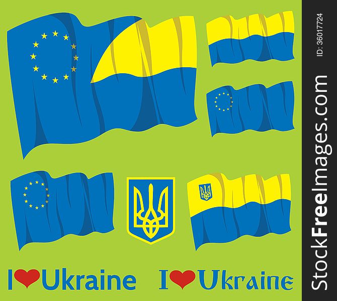 Vector set of flags and coats of arms of Ukraine and EU. Vector set of flags and coats of arms of Ukraine and EU