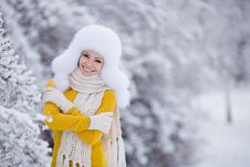 Winter Portrait Of Beautiful Smiling Woman With Snowflakes In White Furs Royalty Free Stock Photo Winter Portrait Of Beautiful Smiling Woman With Snowflakes In White Furs Royalty Free Stock Photo