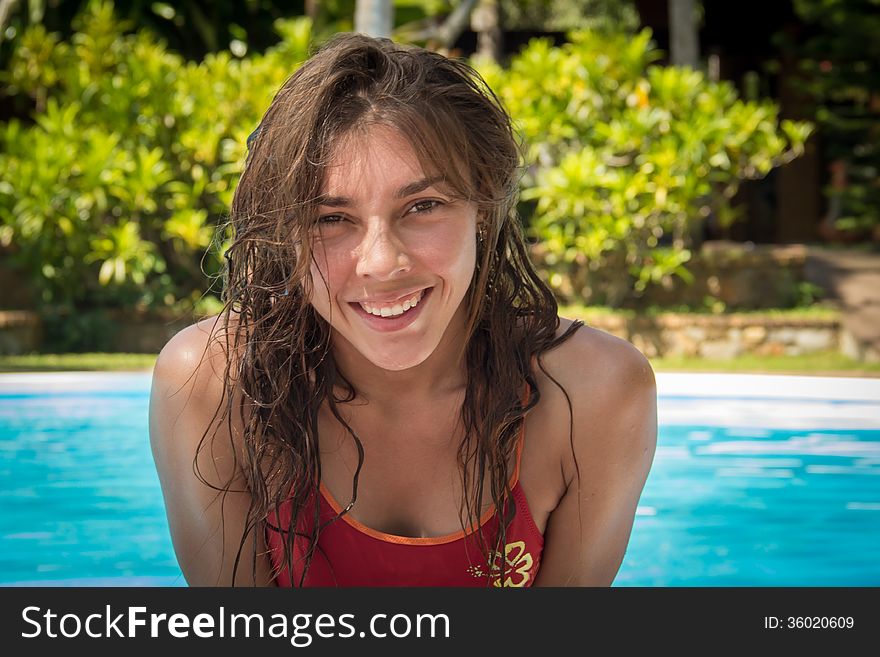 Young girl in he water pool. Young girl in he water pool