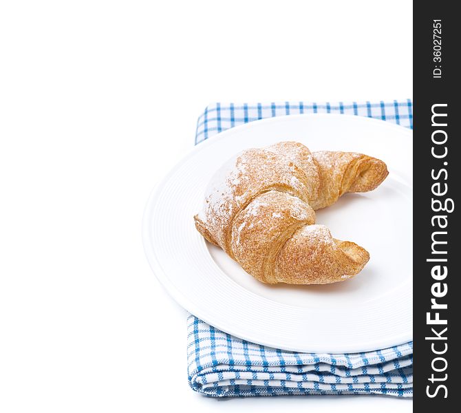 Fresh Croissant On A Plate, Isolated