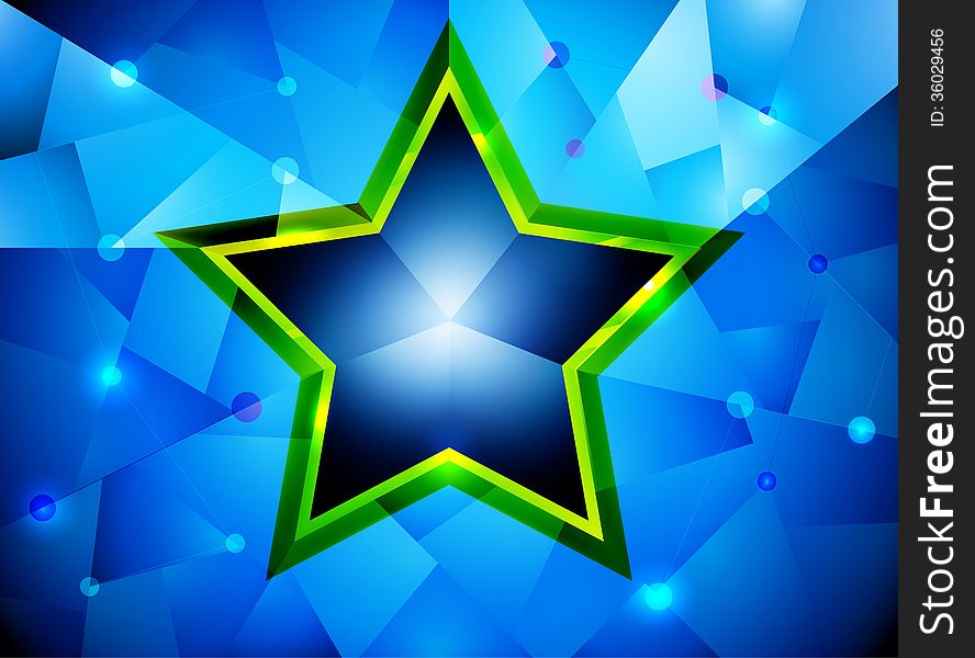 Glossy star shape on a blue abstract background