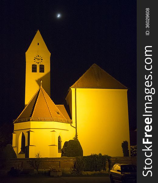 Catholic church by night in Bavaria, Germany. Catholic church by night in Bavaria, Germany