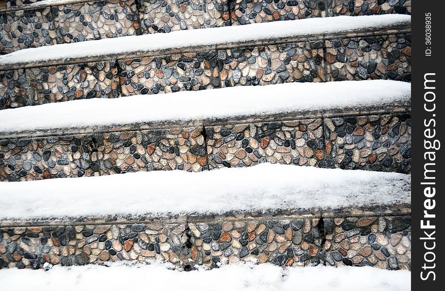 Ladder Steps Covered With Snow