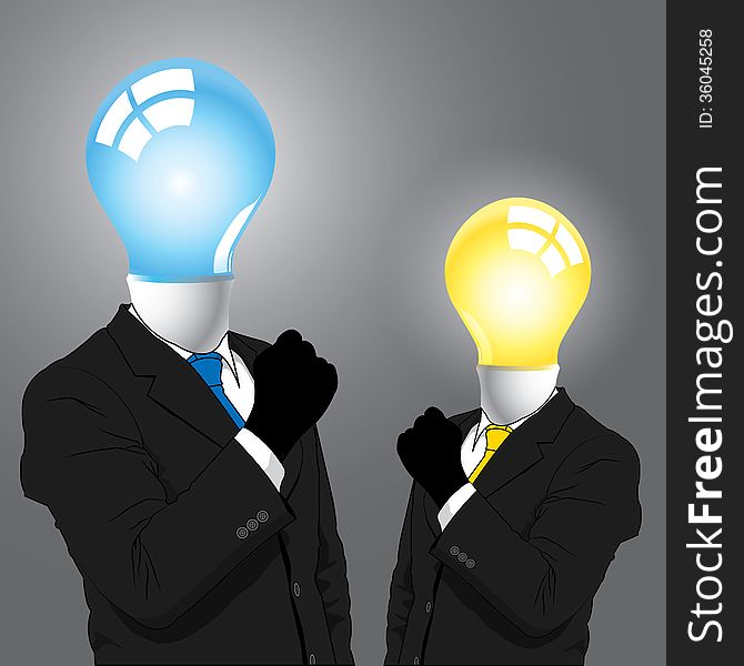 Two business suit with light bulb, concept business idea, illustration. Two business suit with light bulb, concept business idea, illustration.