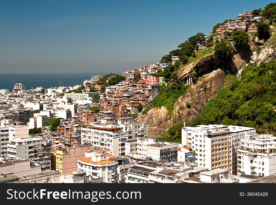 Aerial view of Copacabana district and favela Cantagalo in Rio de Janeiro, Brazil. Aerial view of Copacabana district and favela Cantagalo in Rio de Janeiro, Brazil.