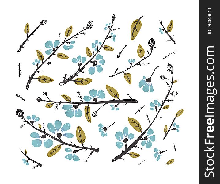 Collection of flowers twigs for decoration. Vector illustration EPS8. Collection of flowers twigs for decoration. Vector illustration EPS8.