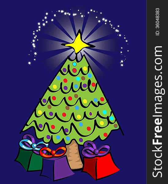 Christmas background with Christmas tree, illustration.