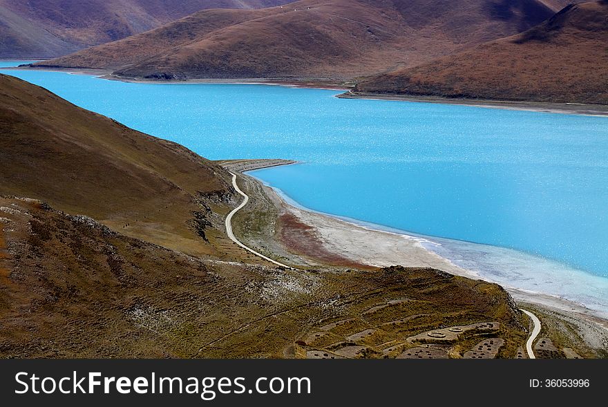 Lake yamdrok is one of the 3 holy lakes in Tibet. Lake yamdrok is one of the 3 holy lakes in Tibet.