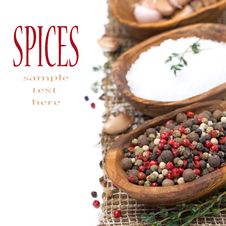 Assorted Hot Pepper And Sea Salt In A Bowls, Isolated Royalty Free Stock Image Assorted Hot Pepper And Sea Salt In A Bowls, Isolated Royalty Free Stock Image