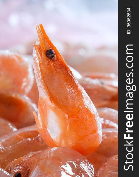 Frozen shrimp close-up.