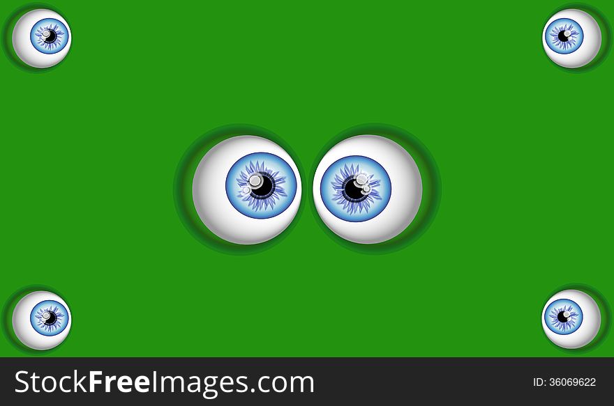 Round eyes on green background.