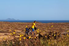 Woman With Bike On Canary Island Stock Photos Woman With Bike On Canary Island Stock Photos