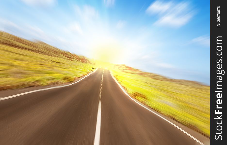 Asphalt road to the sun, Lanzarote, Spain