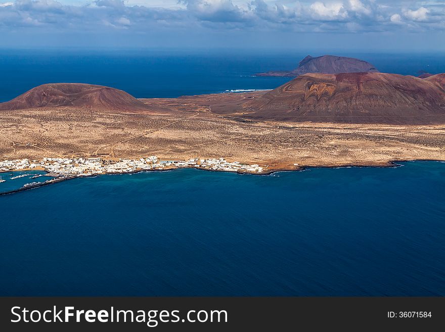 View to La Graciosa Island from Mirador del Rio. Lanzarote, Canary Islands, Spain. View to La Graciosa Island from Mirador del Rio. Lanzarote, Canary Islands, Spain.