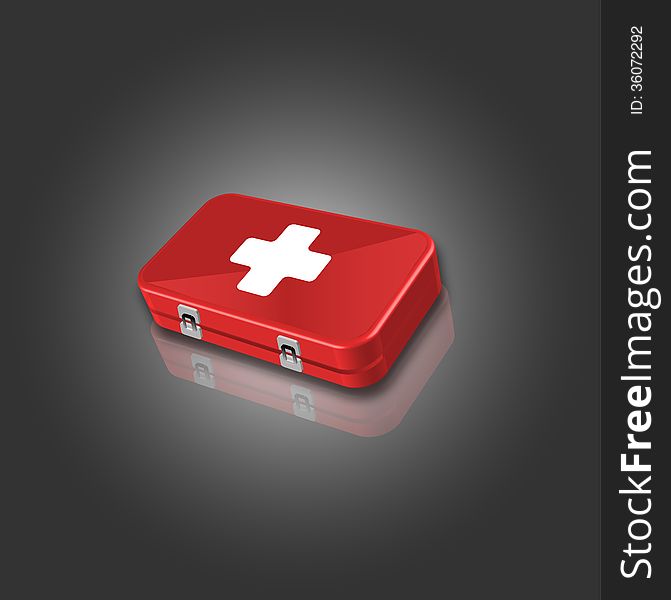 3d image of red first aid box against white background