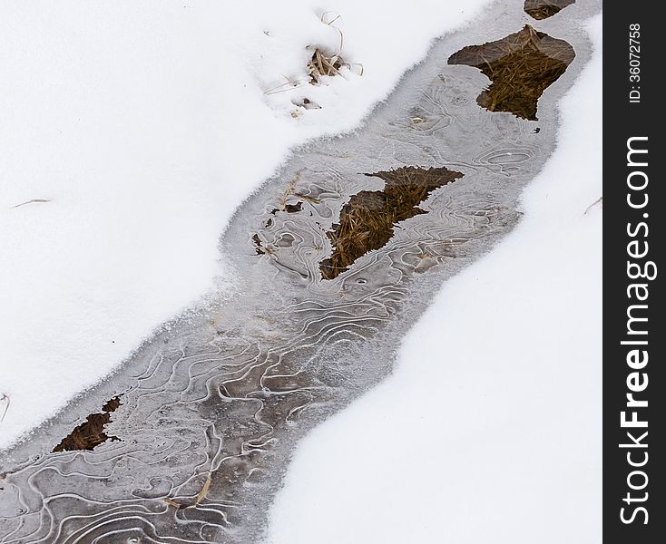 A shot of a stream in winter. A shot of a stream in winter