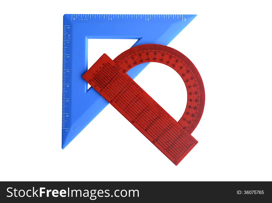 Protractor red and blue square on a white background