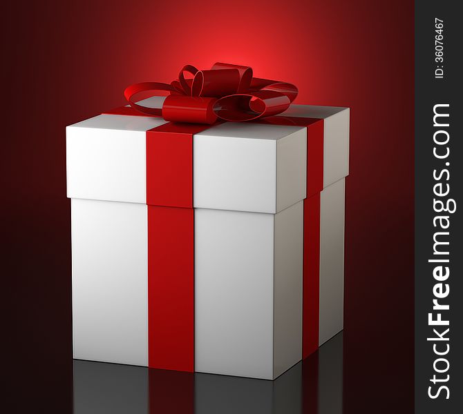 White present box on red background