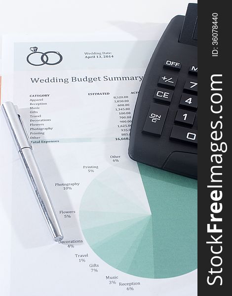 Wedding Budget With Calculator And Pen