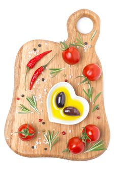 Tomatoes, Chili Peppers, Olive Oil, Olives And Spices Stock Image Tomatoes, Chili Peppers, Olive Oil, Olives And Spices Stock Image