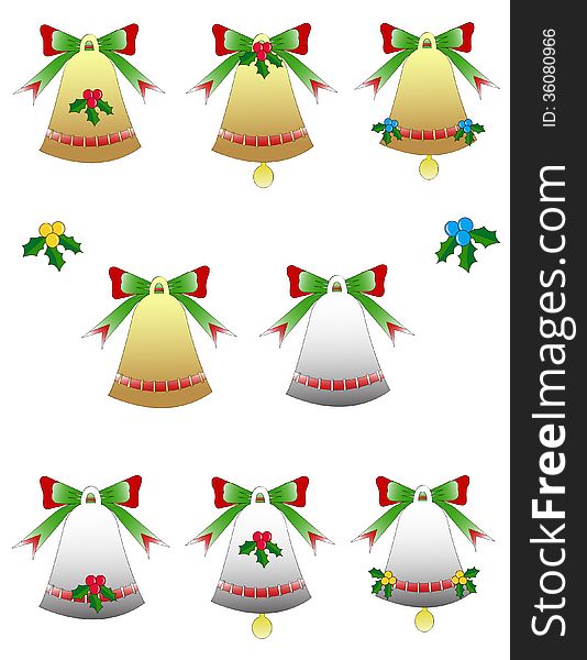 Illustration of eight bells pack silver and gold decorated christmas different reasons. Illustration of eight bells pack silver and gold decorated christmas different reasons.