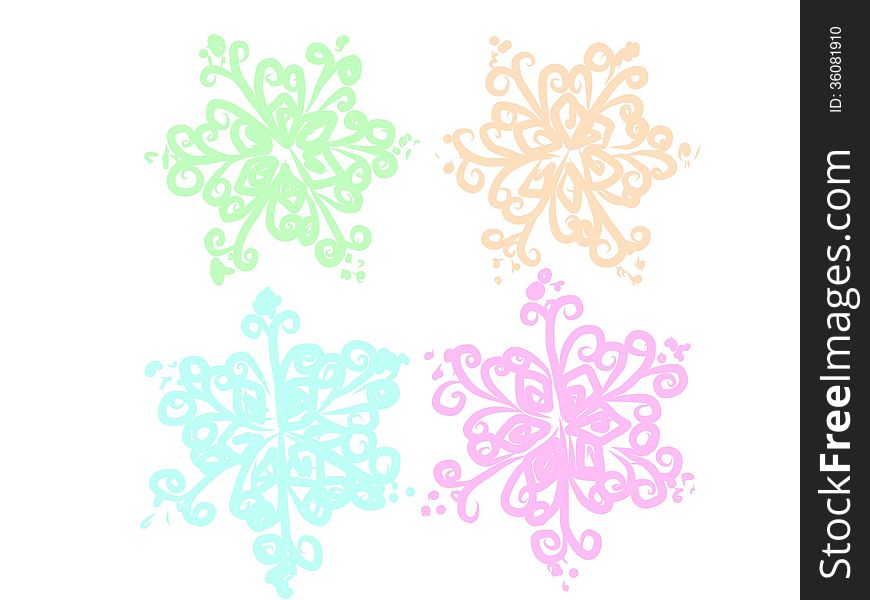 Freehand style painting - colored snowflakes