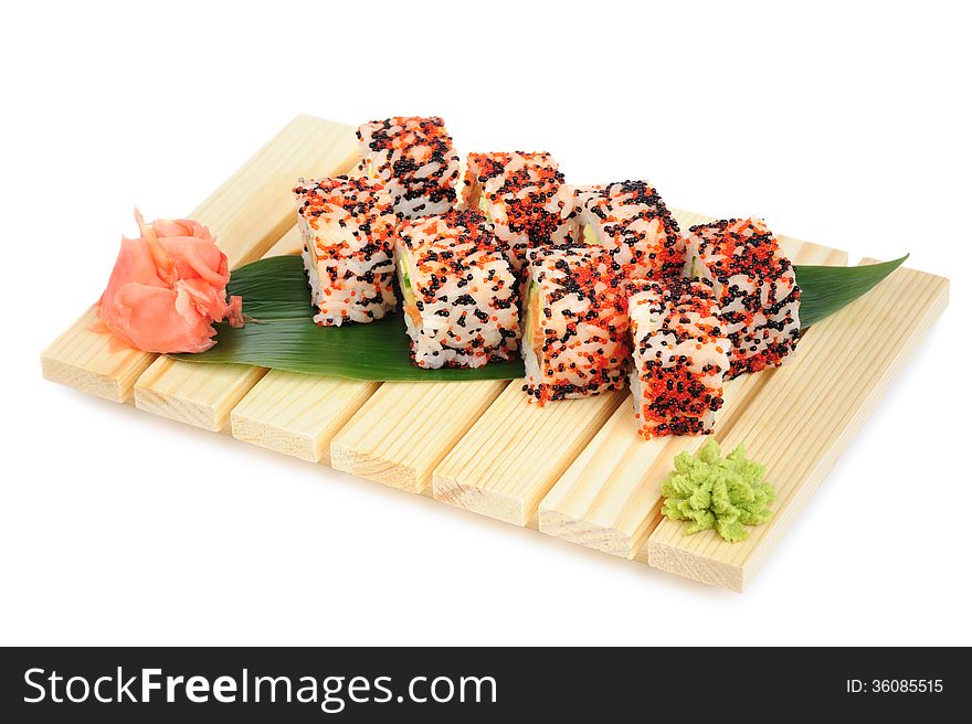 Karaoke rolls maki sushi, isolated on white