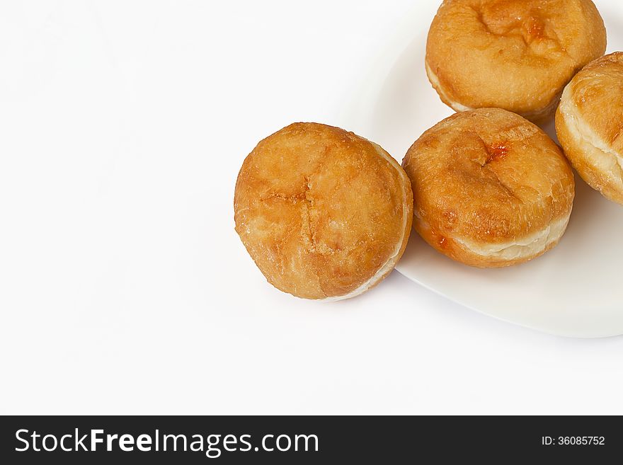 Bismark doughnuts on white background