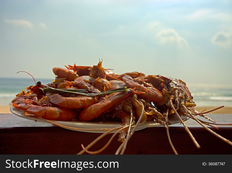 Prepared seafood with shrimps and lobsters