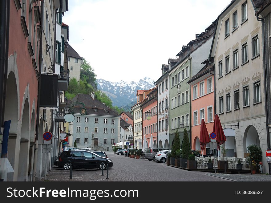 Townscape of Feldkirch, Vorarlberg, Austria. april 2012