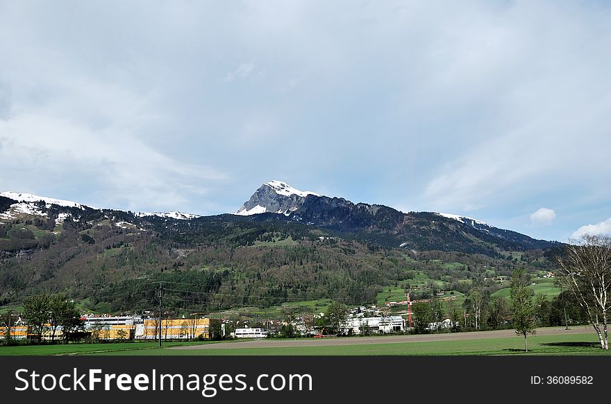 Aerial view of a swiss country village.