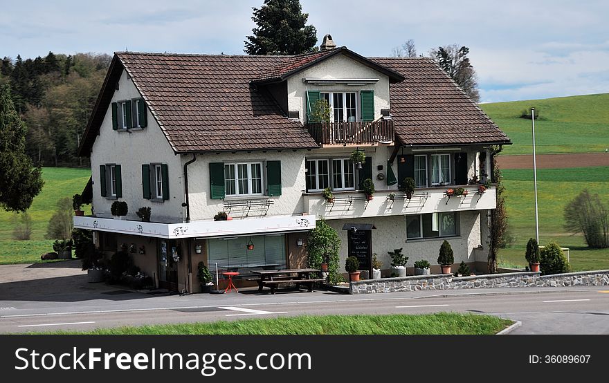 Aerial view of a swiss country village.