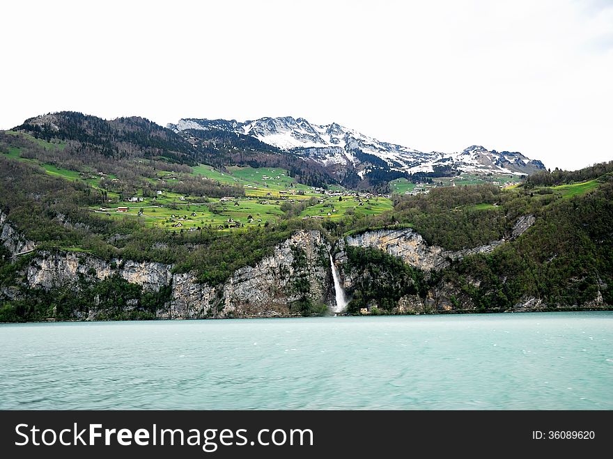 Aerial view of a swiss country village. april 2012