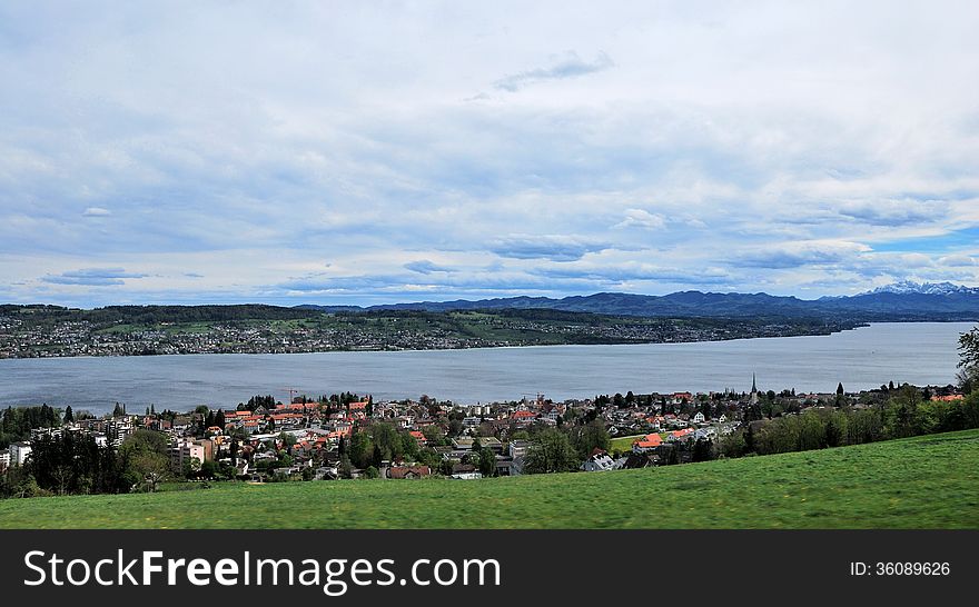 Aerial view of a swiss country village. april 2012