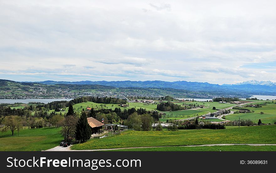 Aerial view of a swiss country village. april 2012