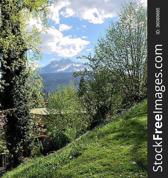 Aerial View Of A Swiss Country Village.